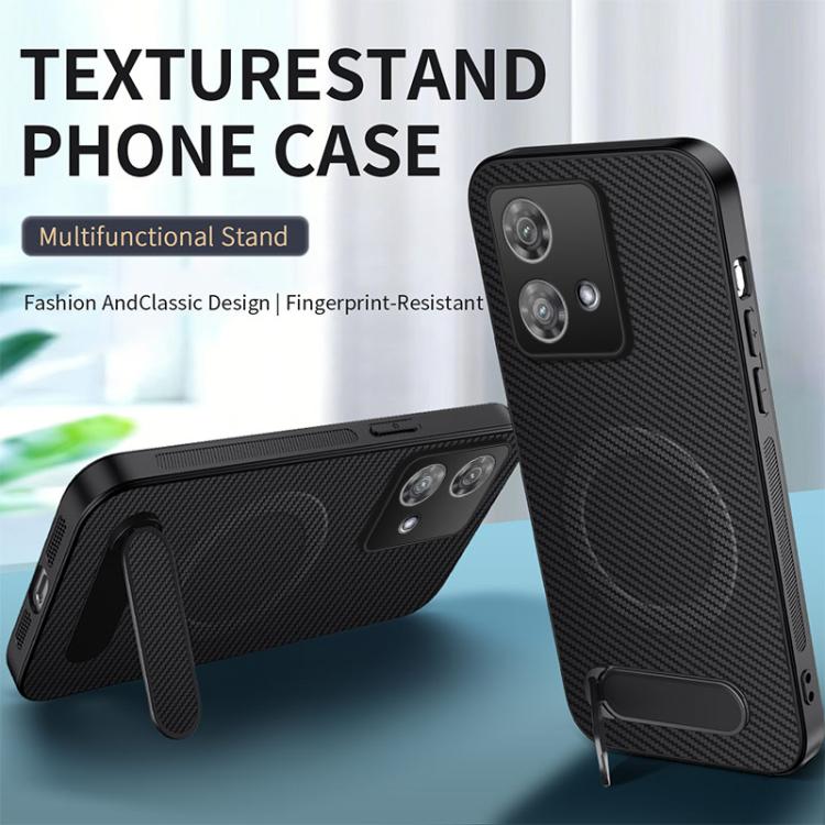 For Motorola Edge 40 Neo WANLONFENG Kickstand Carbon Fiber Texture Magnetic Phone Case