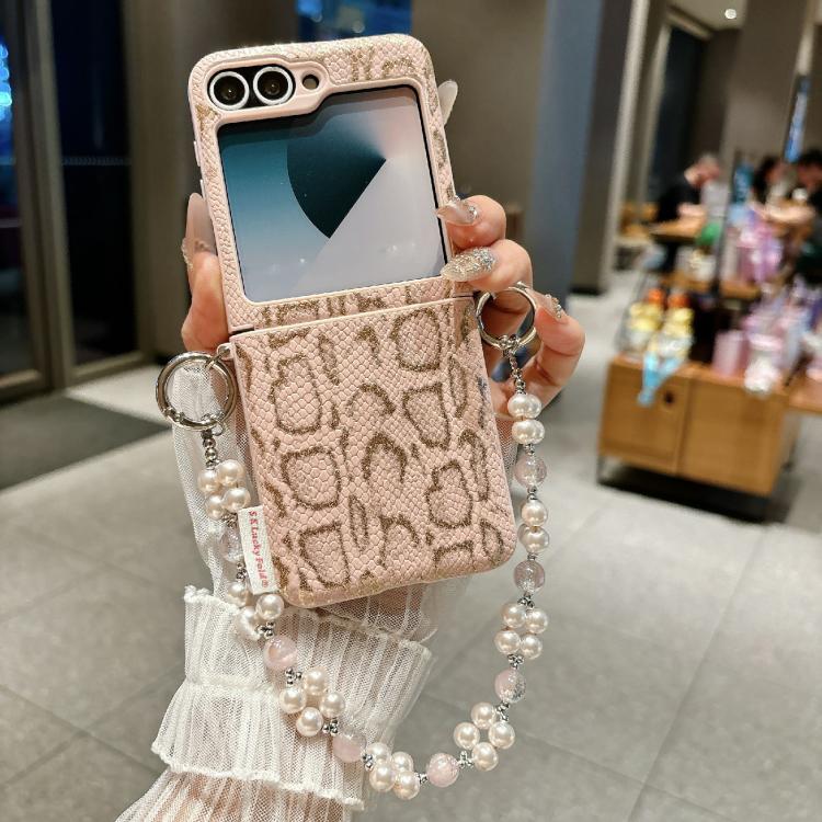 For Samsung Galaxy Z Flip7 FE / 6 Scale Texture Side Buckle Shockproof Phone Case with Bracelet - Pink