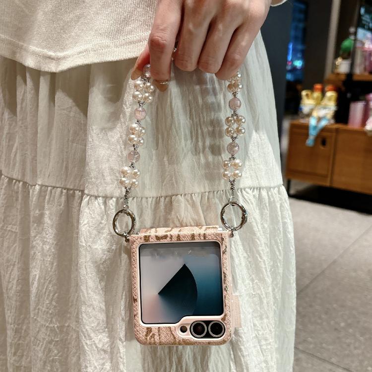 For Samsung Galaxy Z Flip7 FE / 6 Scale Texture Side Buckle Shockproof Phone Case with Bracelet - Pink