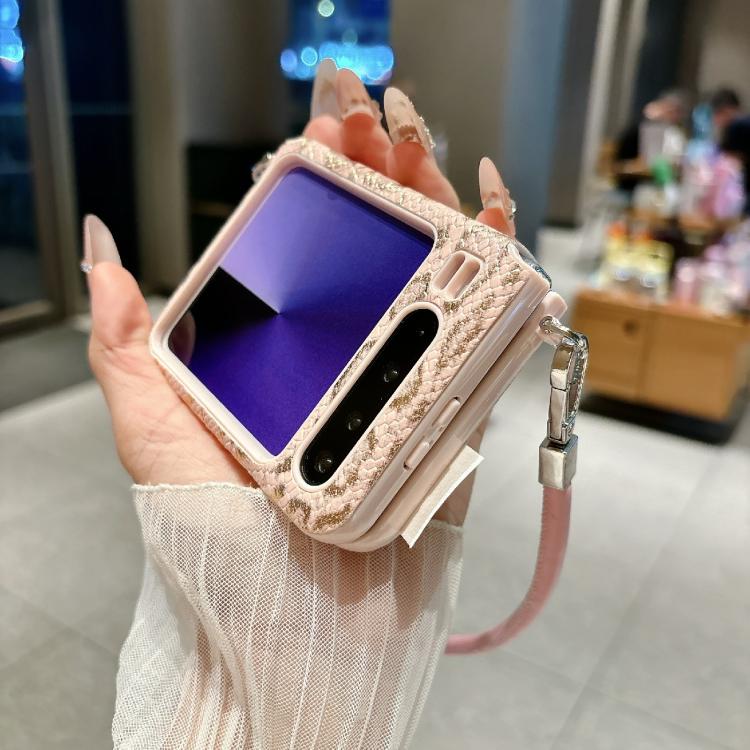 For Huawei Pura X Scale Texture Side Buckle Shockproof Phone Case with Strap and Heart-Shaped Charm - Pink