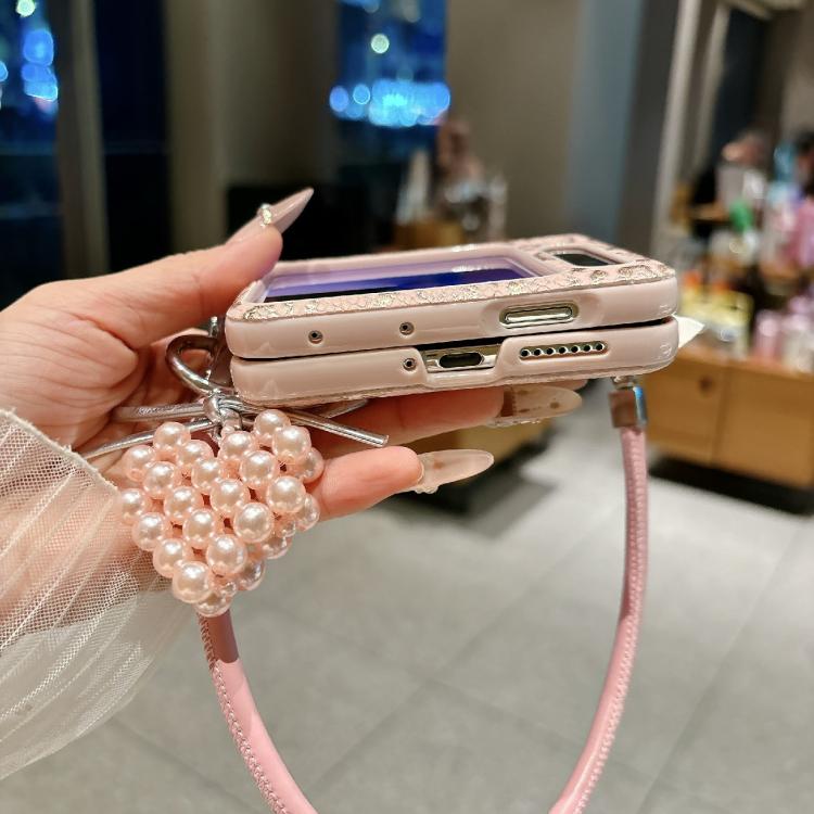 For Huawei Pura X Scale Texture Side Buckle Shockproof Phone Case with Strap and Heart-Shaped Charm - Pink