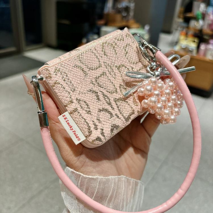For Huawei Pura X Scale Texture Side Buckle Shockproof Phone Case with Strap and Heart-Shaped Charm - Pink