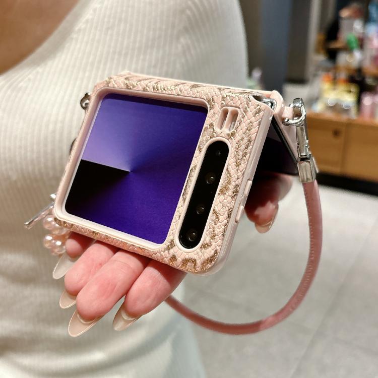 For Huawei Pura X Scale Texture Side Buckle Shockproof Phone Case with Strap and Heart-Shaped Charm - Pink