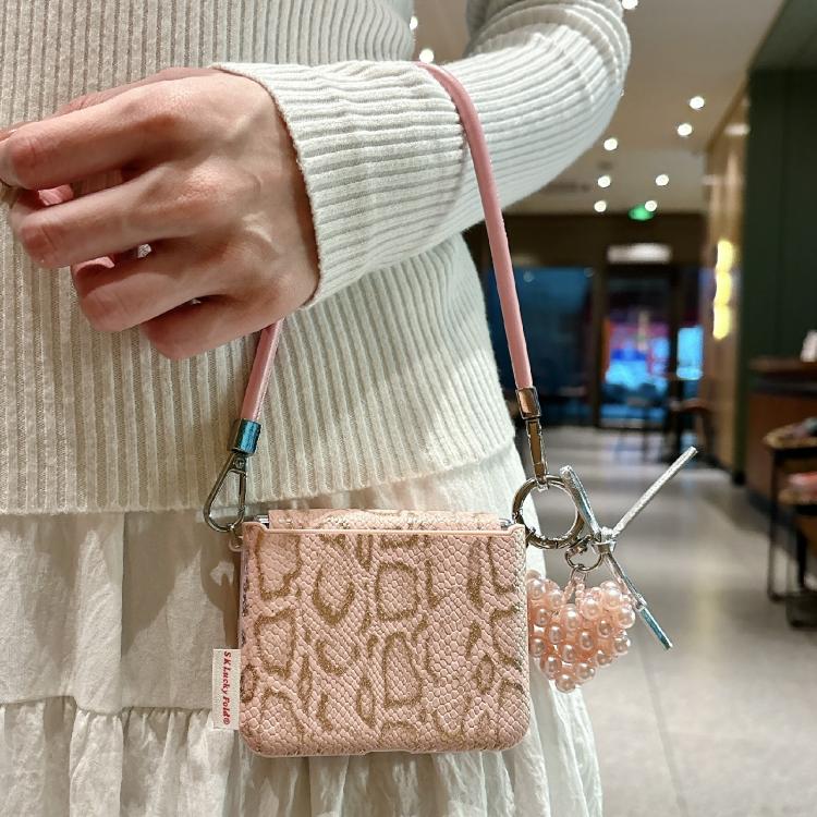 For Huawei Pura X Scale Texture Side Buckle Shockproof Phone Case with Strap and Heart-Shaped Charm - Pink