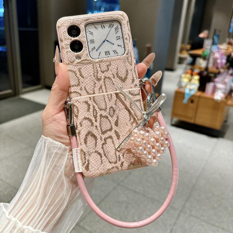 For Huawei nova Flip Scale Texture Side Buckle Shockproof Phone Case with Strap and Heart-Shaped Charm - Pink