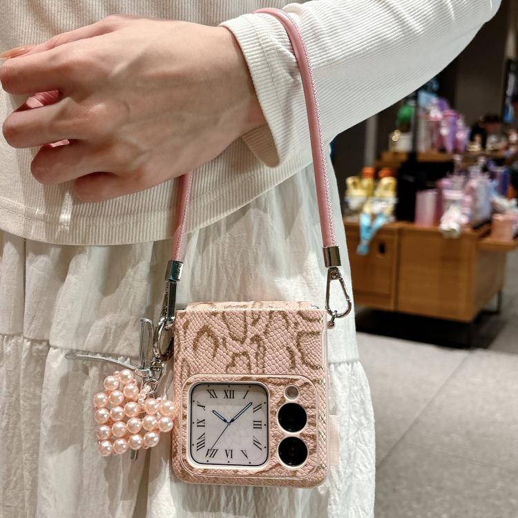 For Huawei nova Flip Scale Texture Side Buckle Shockproof Phone Case with Strap and Heart-Shaped Charm - Pink