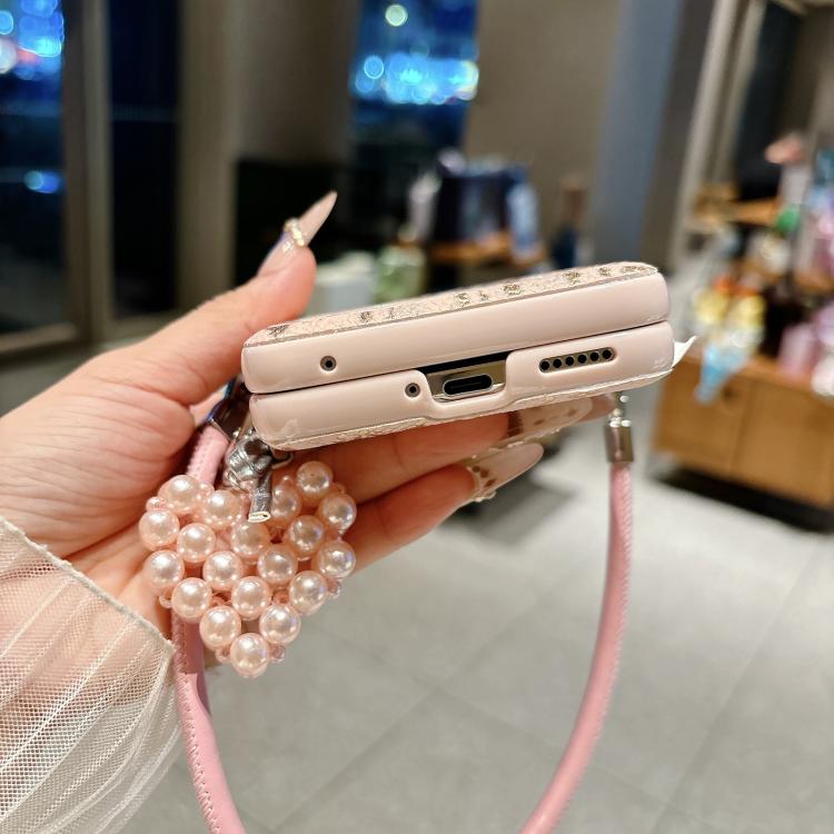 For Huawei Pocket 2 Scale Texture Side Buckle Shockproof Phone Case with Strap and Heart-Shaped Charm - Pink