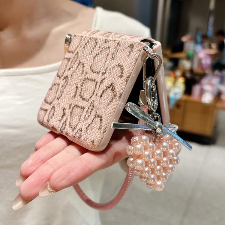 For Huawei Pocket 2 Scale Texture Side Buckle Shockproof Phone Case with Strap and Heart-Shaped Charm - Pink