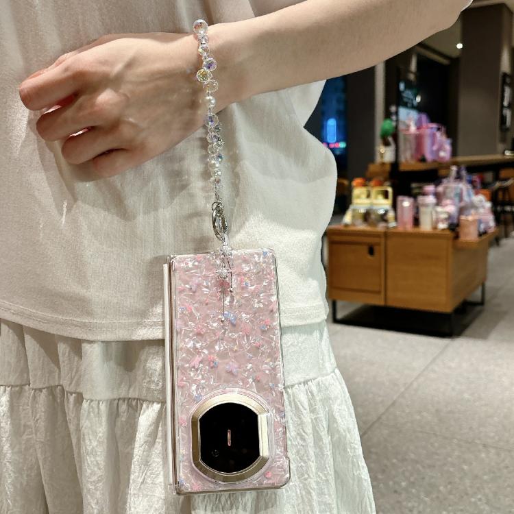 For Huawei Mate X6 Fresh Floral Shell Glitter Magnetic Shockproof Phone Case with Bracelet