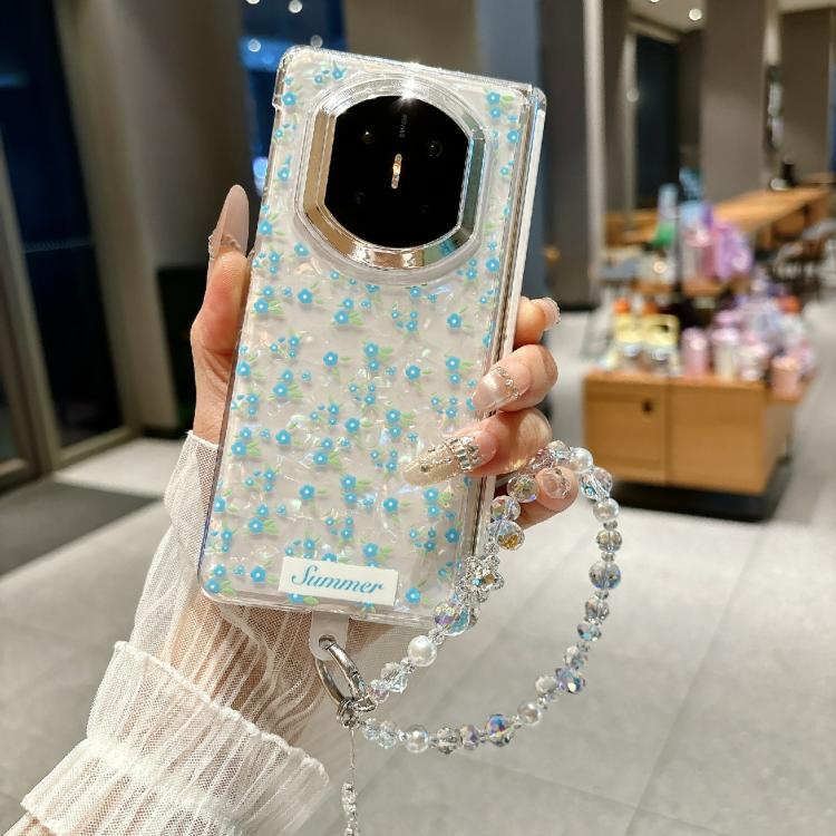 For Huawei Mate X6 Fresh Floral Shell Glitter Magnetic Shockproof Phone Case with Bracelet