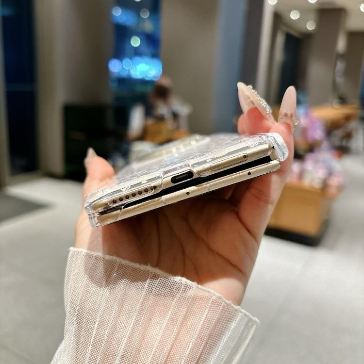 For Huawei Mate X6 Fresh Floral Shell Glitter Magnetic Shockproof Phone Case with Bracelet