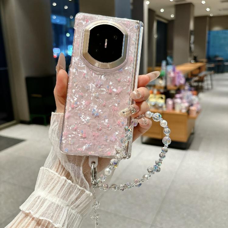 For Huawei Mate X6 Fresh Floral Shell Glitter Magnetic Shockproof Phone Case with Bracelet