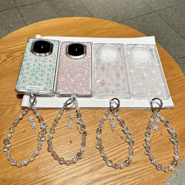 For Huawei Mate X7 Fresh Floral Shell Glitter Magnetic Shockproof Phone Case with Bracelet