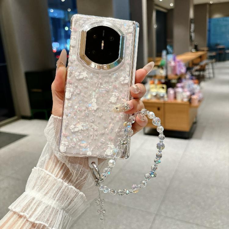 For Huawei Mate X7 Fresh Floral Shell Glitter Magnetic Shockproof Phone Case with Bracelet