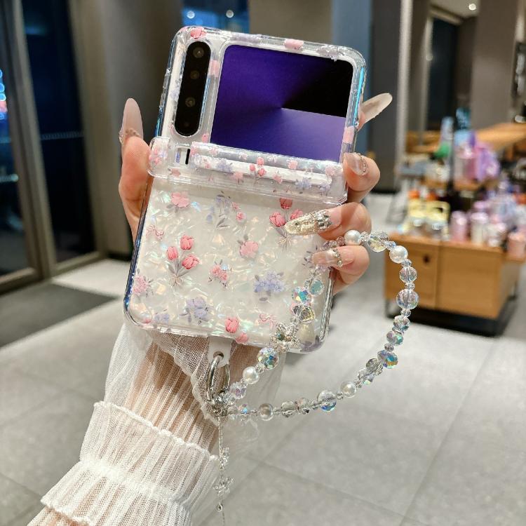 For Huawei Pura X Fresh Floral Shell Glitter Magnetic Shockproof Phone Case with Bracelet