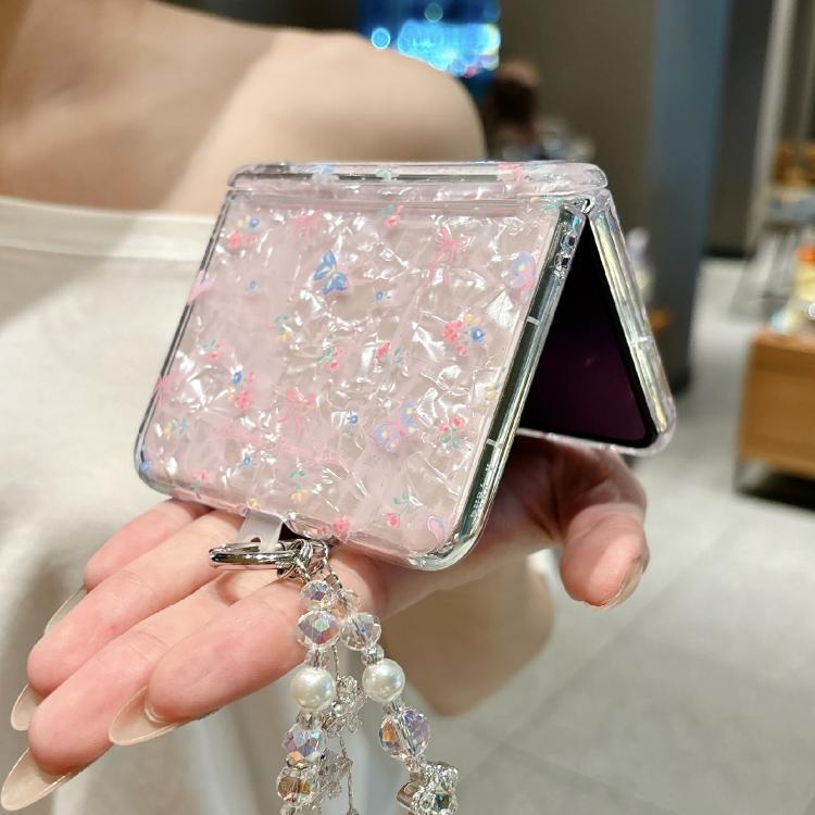 For Huawei Pura X Fresh Floral Shell Glitter Magnetic Shockproof Phone Case with Bracelet