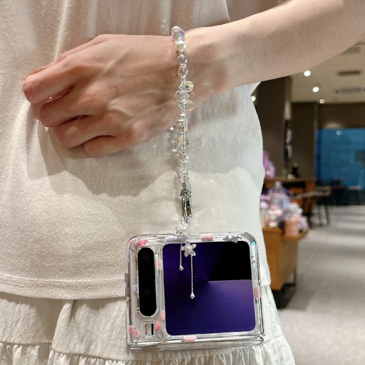 For Huawei Pura X Fresh Floral Shell Glitter Magnetic Shockproof Phone Case with Bracelet