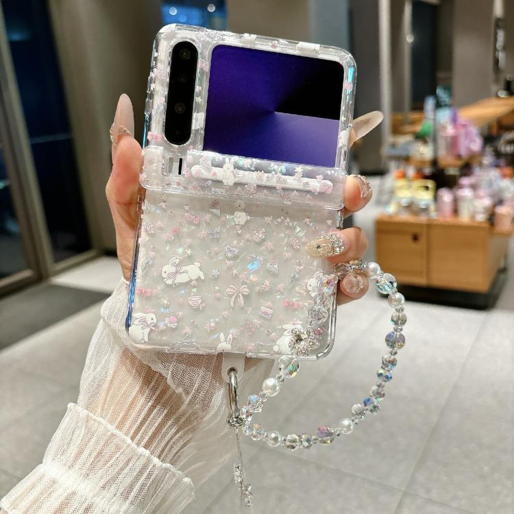 For Huawei Pura X Fresh Floral Shell Glitter Magnetic Shockproof Phone Case with Bracelet