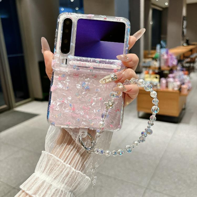For Huawei Pura X Fresh Floral Shell Glitter Magnetic Shockproof Phone Case with Bracelet