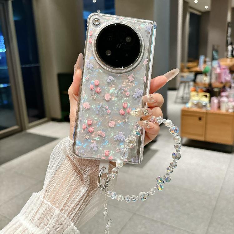 For OPPO Find N6 5G Fresh Floral Shell Glitter Magnetic Shockproof Phone Case with Bracelet