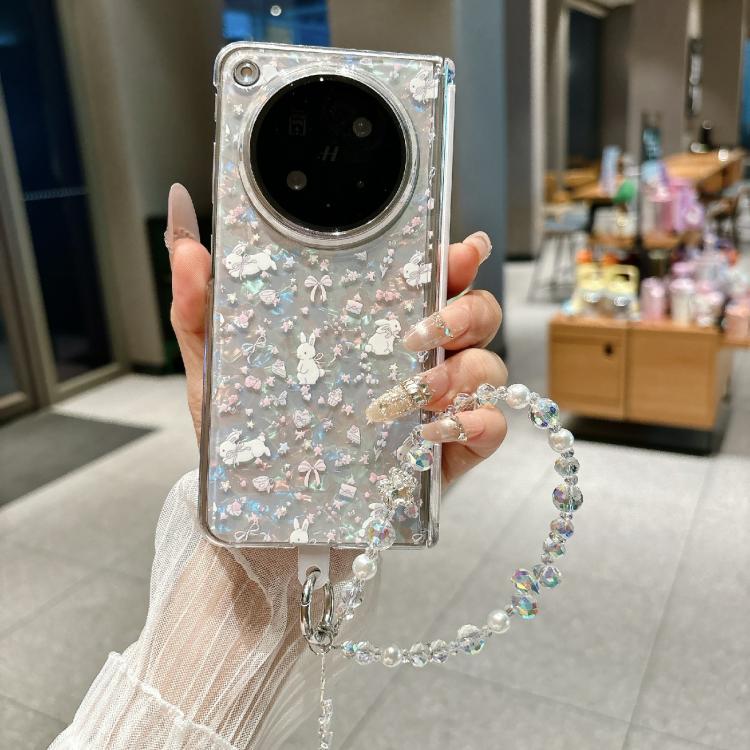 For OPPO Find N6 5G Fresh Floral Shell Glitter Magnetic Shockproof Phone Case with Bracelet