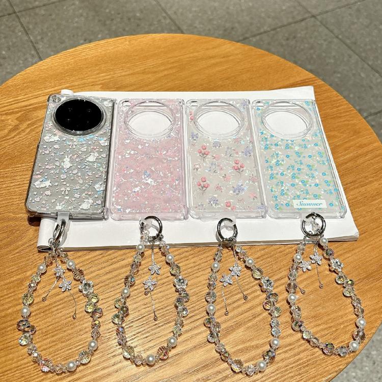 For OPPO Find N6 5G Fresh Floral Shell Glitter Magnetic Shockproof Phone Case with Bracelet