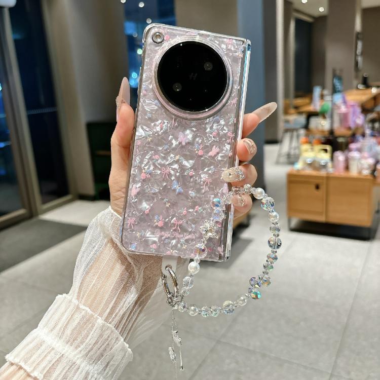 For OPPO Find N6 5G Fresh Floral Shell Glitter Magnetic Shockproof Phone Case with Bracelet