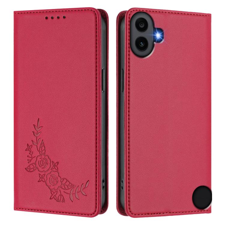 For Nothing CMF Phone 1 Peony Embossed Magnetic RFID Vegan Leather Phone Case