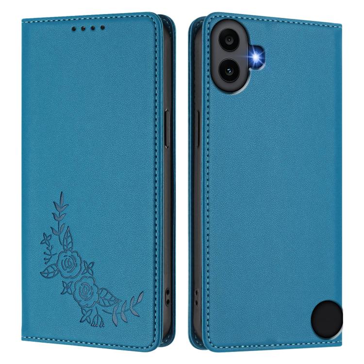 For Nothing CMF Phone 1 Peony Embossed Magnetic RFID Vegan Leather Phone Case