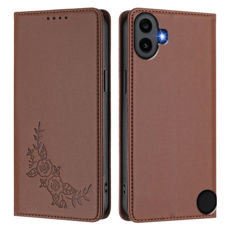 For Nothing CMF Phone 1 Peony Embossed Magnetic RFID Vegan Leather Phone Case