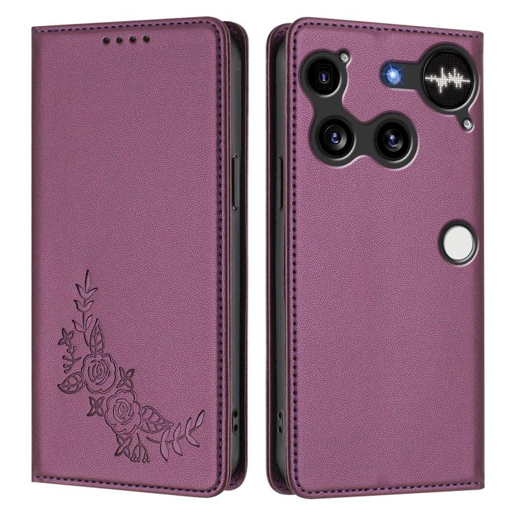 For Nothing Phone 3 Peony Embossed Magnetic RFID Vegan Leather Phone Case