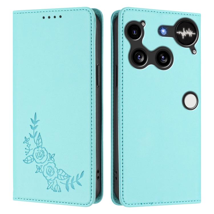 For Nothing Phone 3 Peony Embossed Magnetic RFID Vegan Leather Phone Case