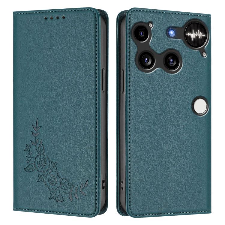 For Nothing Phone 3 Peony Embossed Magnetic RFID Vegan Leather Phone Case