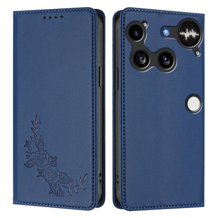 For Nothing Phone 3 Peony Embossed Magnetic RFID Vegan Leather Phone Case