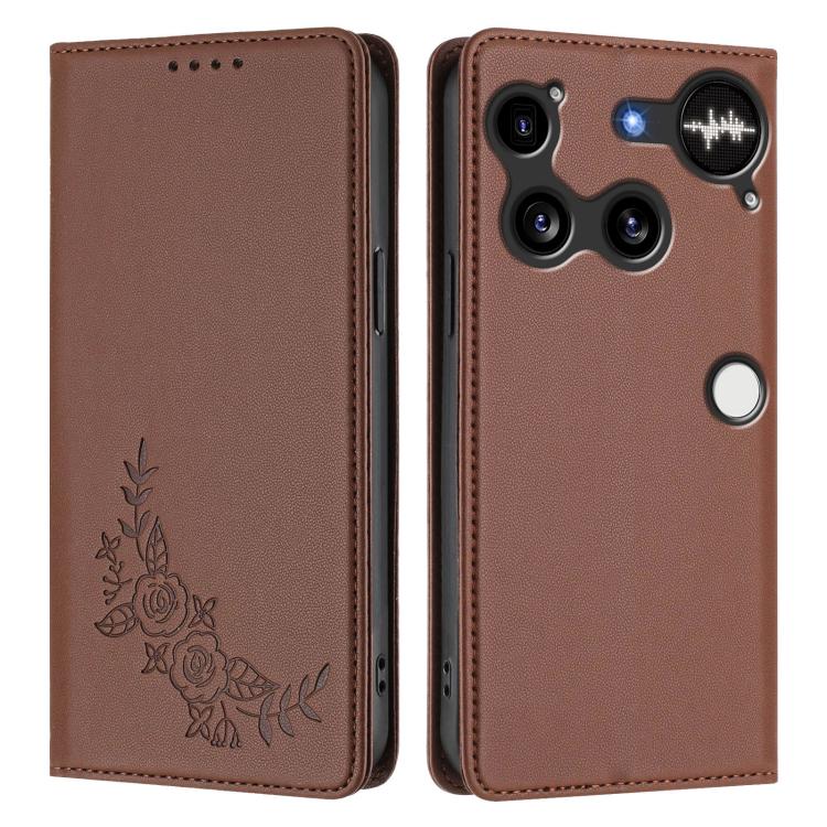 For Nothing Phone 3 Peony Embossed Magnetic RFID Vegan Leather Phone Case