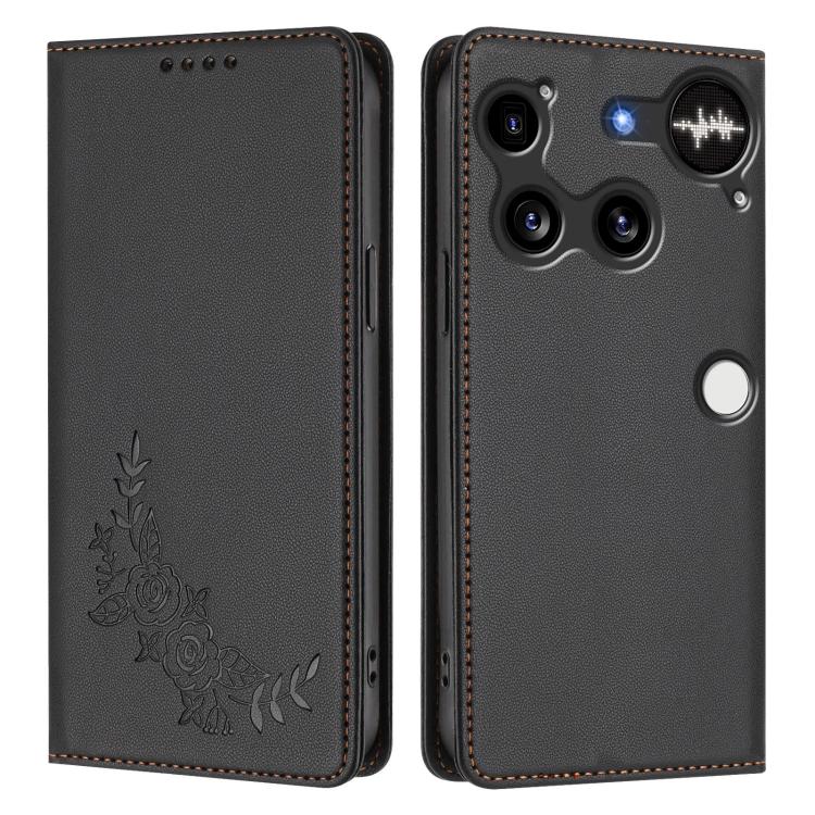 For Nothing Phone 3 Peony Embossed Magnetic RFID Vegan Leather Phone Case