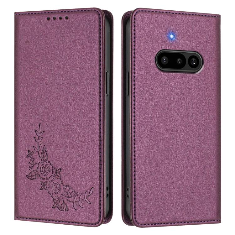 For Nothing Phone 3a Peony Embossed Magnetic RFID Vegan Leather Phone Case