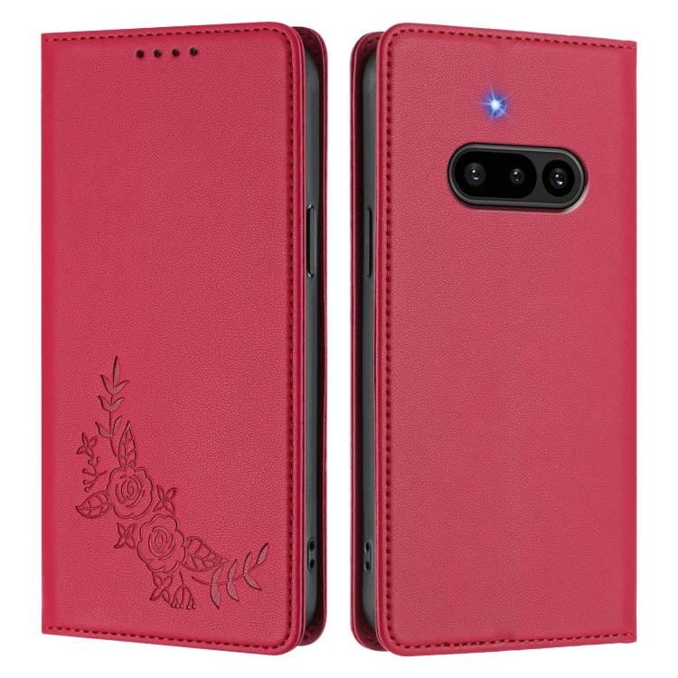 For Nothing Phone 3a Peony Embossed Magnetic RFID Vegan Leather Phone Case
