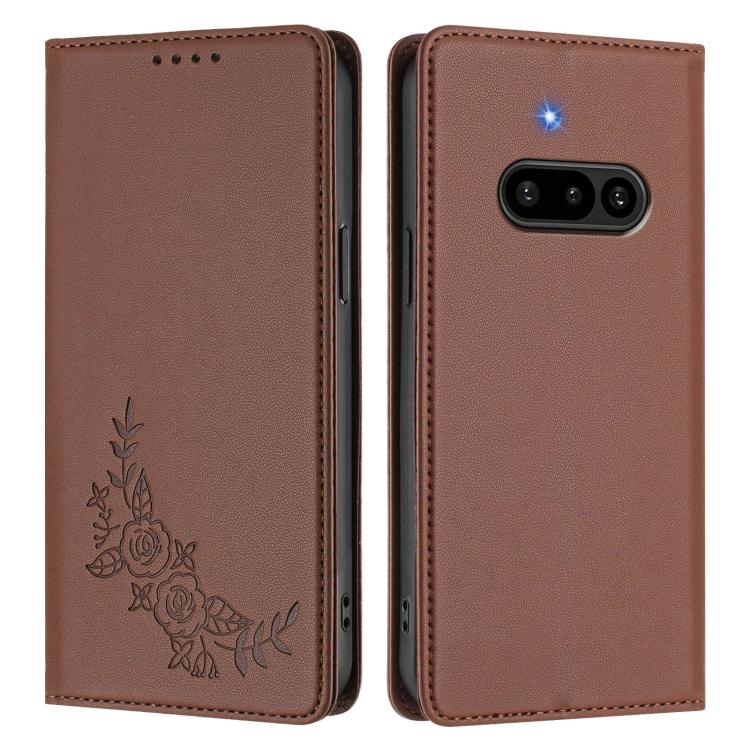For Nothing Phone 3a Peony Embossed Magnetic RFID Vegan Leather Phone Case