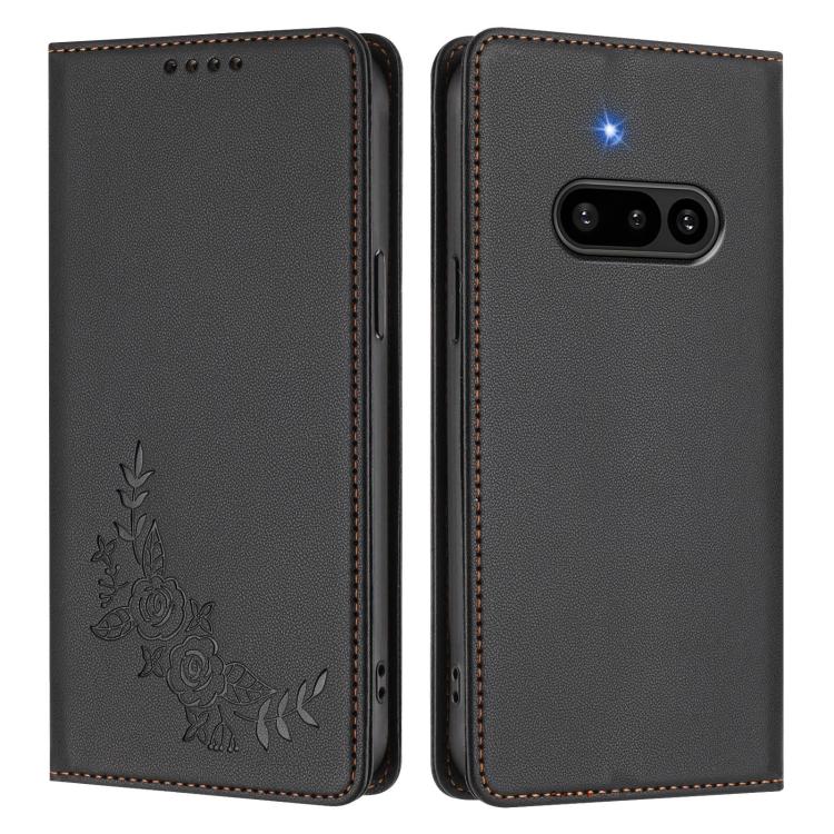 For Nothing Phone 3a Peony Embossed Magnetic RFID Vegan Leather Phone Case