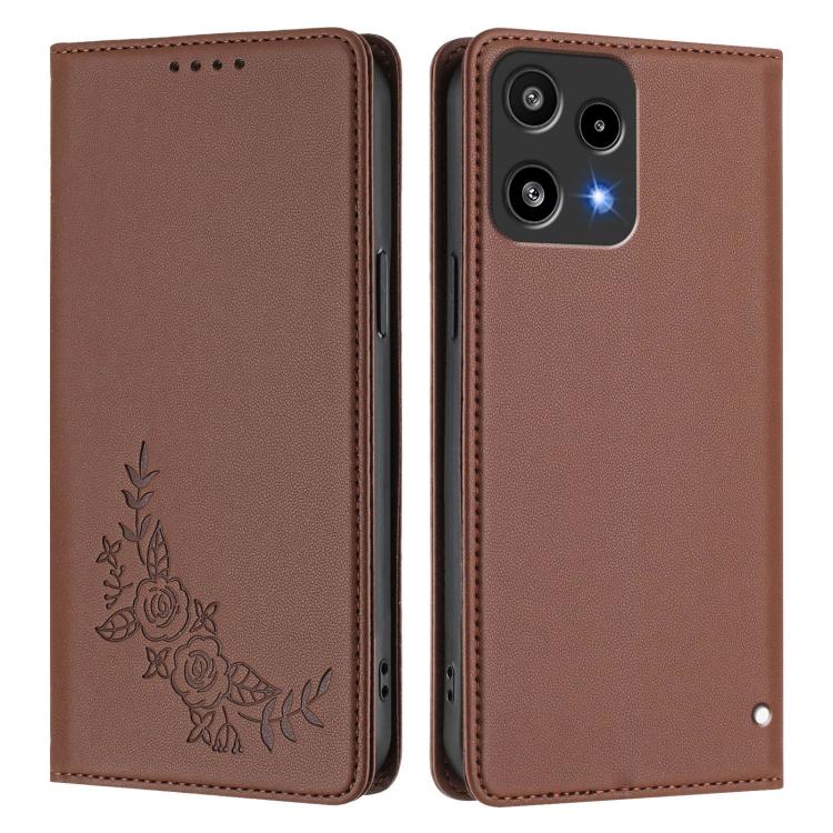 For Nothing Phone 3a Lite Peony Embossed Magnetic RFID Vegan Leather Phone Case
