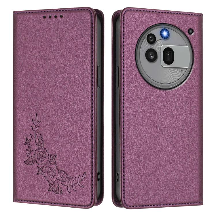 For Nothing Phone 3a Pro Peony Embossed Magnetic RFID Vegan Leather Phone Case
