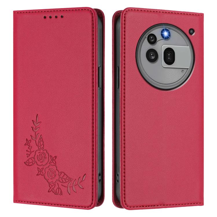 For Nothing Phone 3a Pro Peony Embossed Magnetic RFID Vegan Leather Phone Case