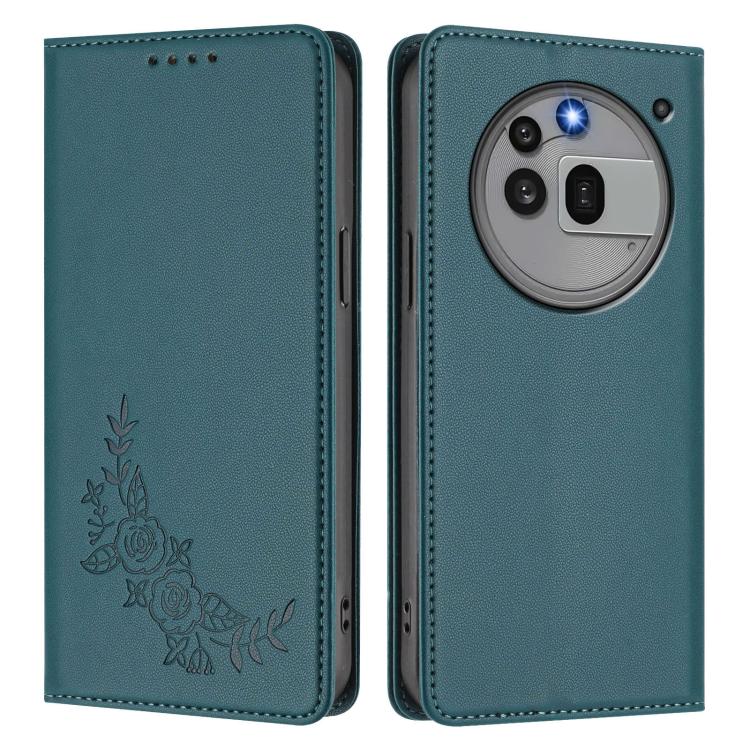 For Nothing Phone 3a Pro Peony Embossed Magnetic RFID Vegan Leather Phone Case