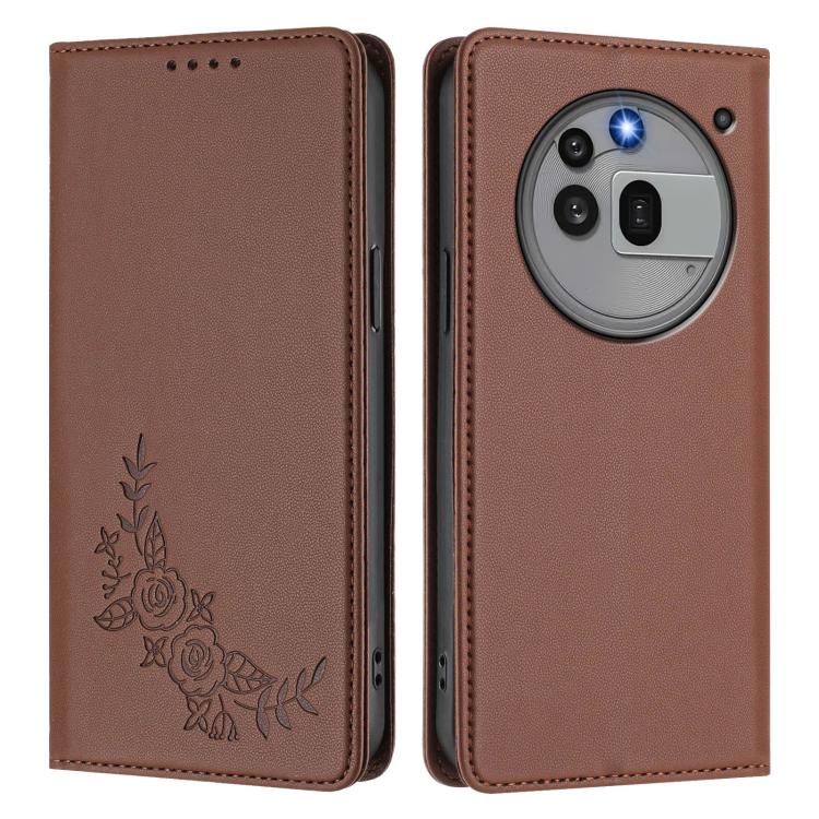 For Nothing Phone 3a Pro Peony Embossed Magnetic RFID Vegan Leather Phone Case