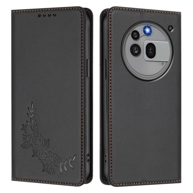 For Nothing Phone 3a Pro Peony Embossed Magnetic RFID Vegan Leather Phone Case