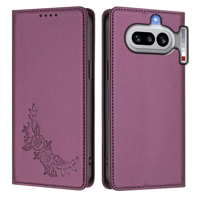 For Nothing Phone 4a Peony Embossed Magnetic RFID Vegan Leather Phone Case