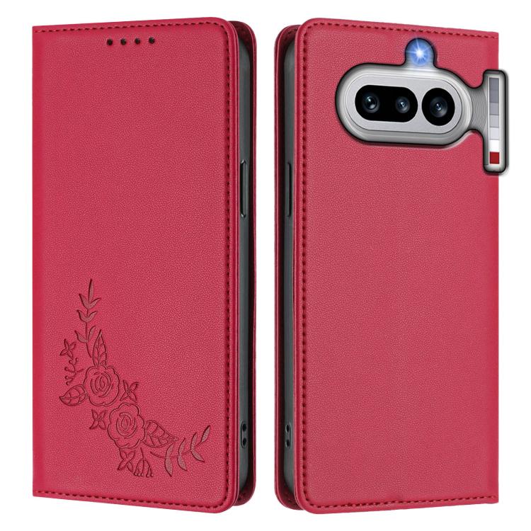 For Nothing Phone 4a Peony Embossed Magnetic RFID Vegan Leather Phone Case