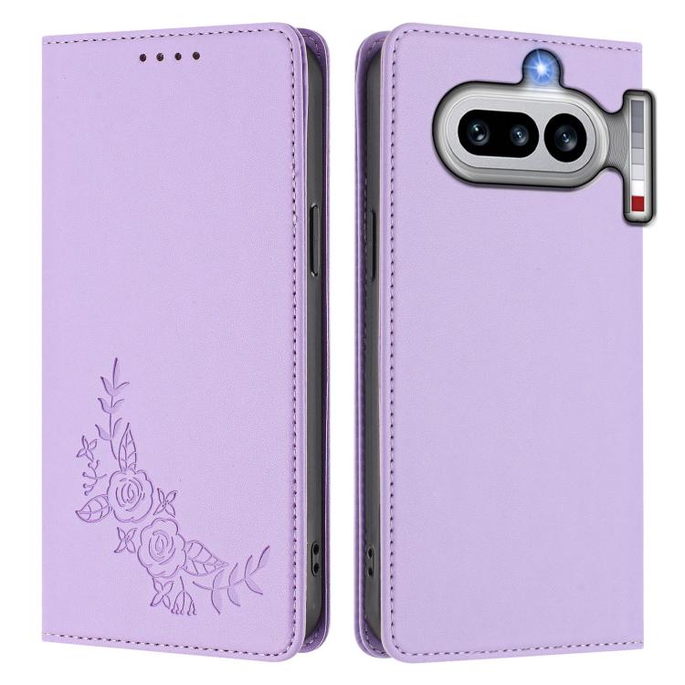 For Nothing Phone 4a Peony Embossed Magnetic RFID Vegan Leather Phone Case