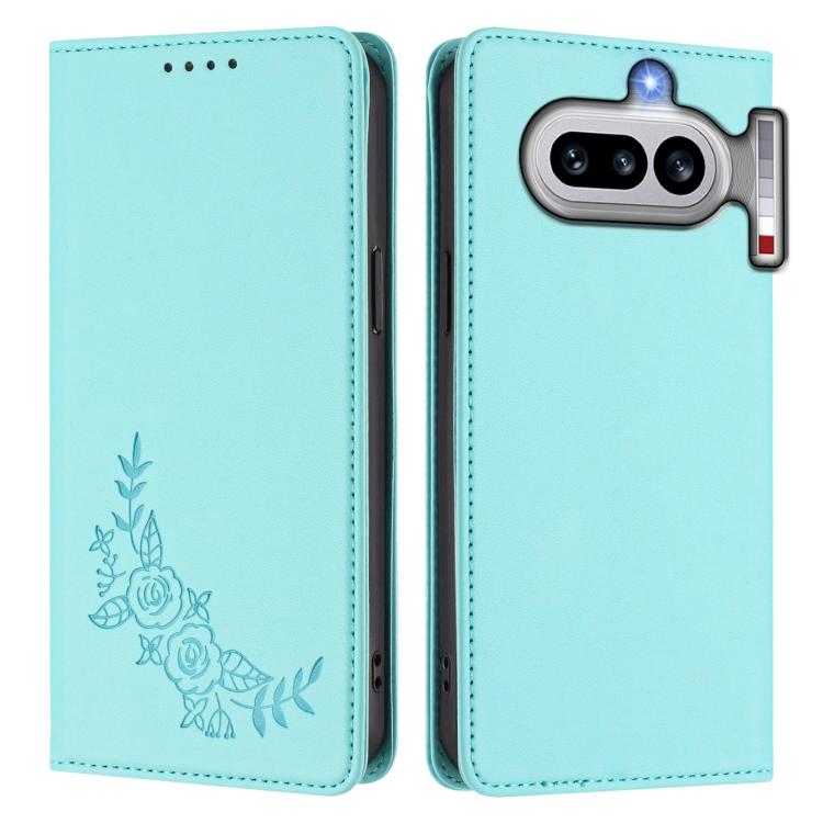 For Nothing Phone 4a Peony Embossed Magnetic RFID Vegan Leather Phone Case